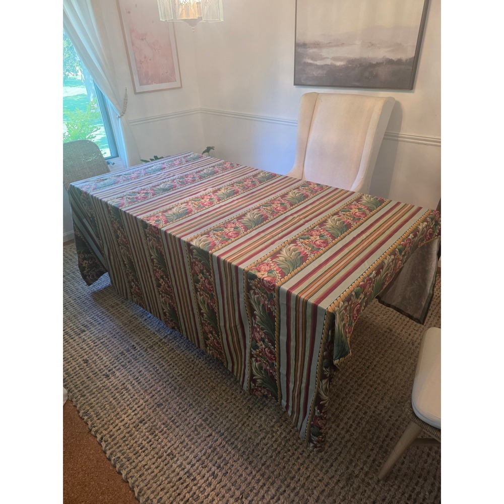 Fabricut Stanley King Studio Floral Stripe Tablecloth FrencCountry Teflon 102x55